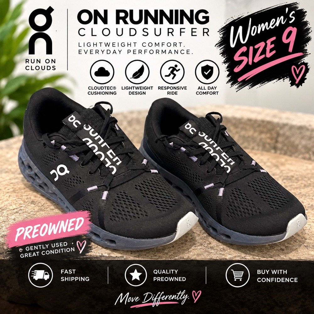 On Running Cloudsurfer Women Size 9 Black Lavender CloudTec Athletic Shoes